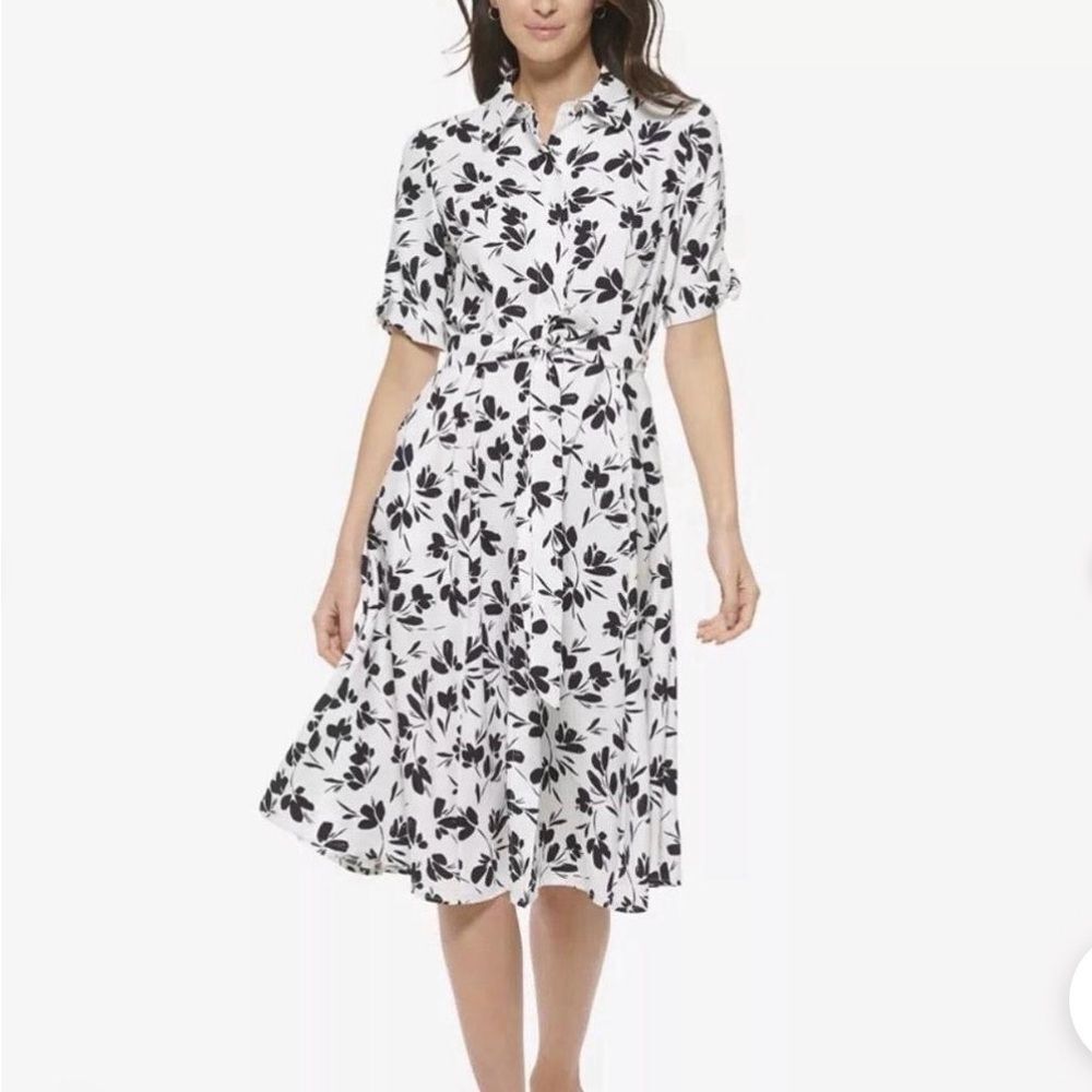 Calvin Klein Black and White Floral Midi Dress